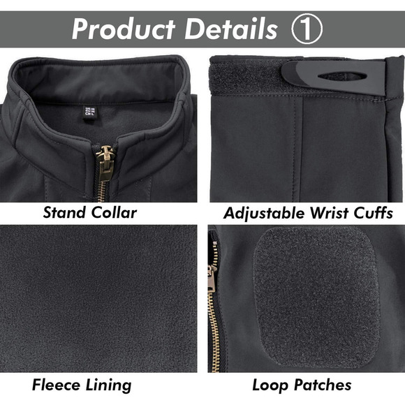 Men’s SoftShell Jacket Fleece Lined Water Resistant Tactical Coat Gray Small - Picture 4 of 5